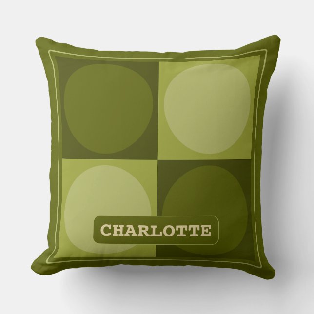 70s Checks and Circles Green Kudde (Framsida)