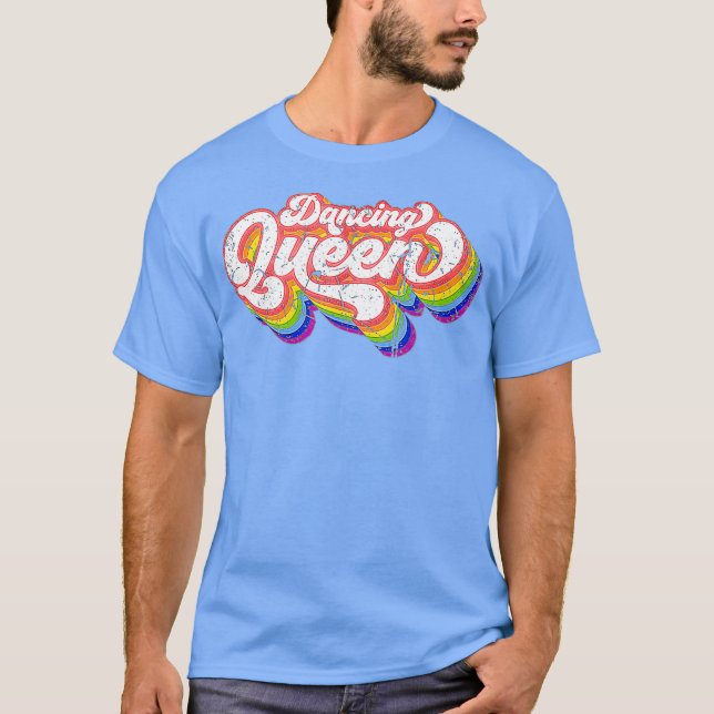 70s Disco Rainbow Dancing Queen T Shirt (Framsida)