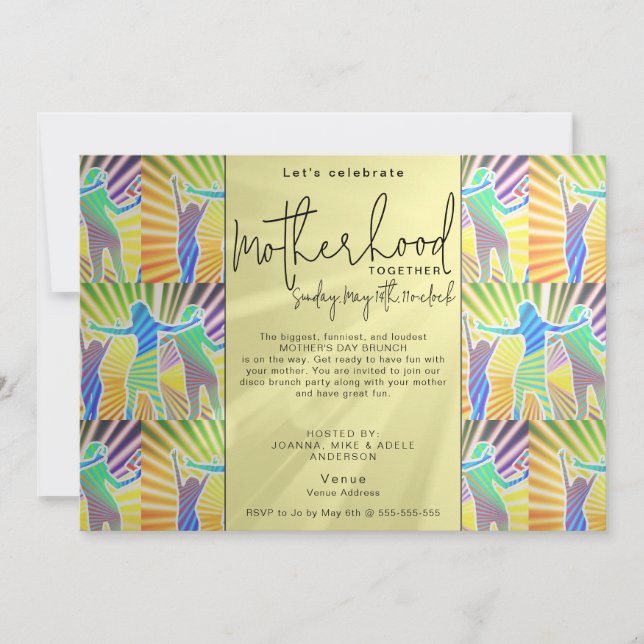 70s Disco Retro-skript Mors dag Middagskväll Inbjudningar (Framsida)