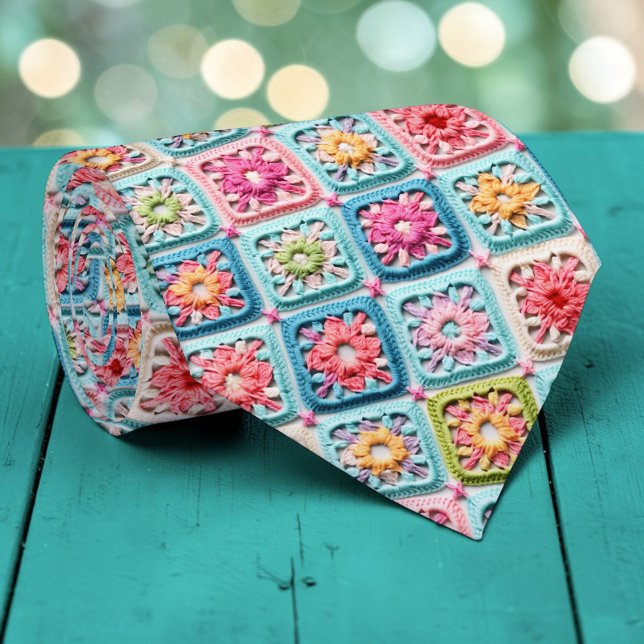 70s Granny Square Crochet Necktie Slips (Skapare uppladdad)