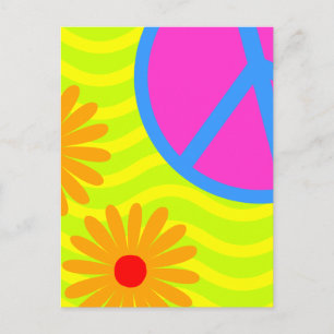 70's Hippie Fredstecken och Flowers Vykort