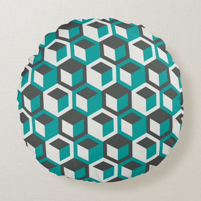 70s inspirerad abstrakt-reflexgeometrisk sömlös pl rund kudde (Framsidan)