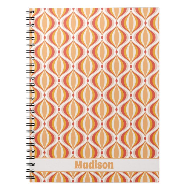 70s nostalgia notebook groovy optical pattern anteckningsbok (Framsidan)