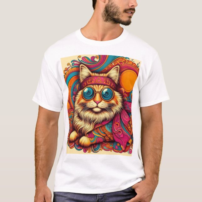 70's psychedelic cat t shirt (Framsida)