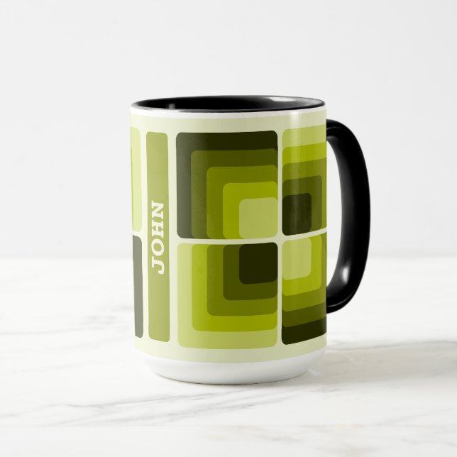 70s Rainbow Squares Monochrome Green Mugg (Framsida höger)