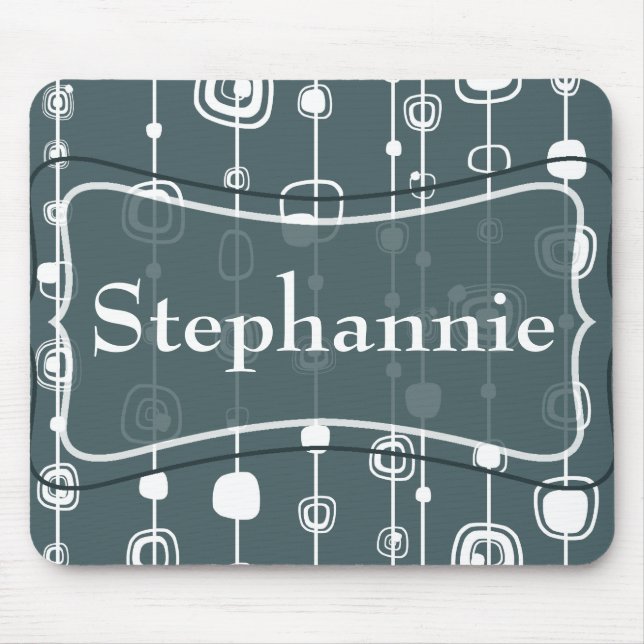 70's Retro Blue Squares 1950 Groovy Mousepad Musmatta (Framsidan)