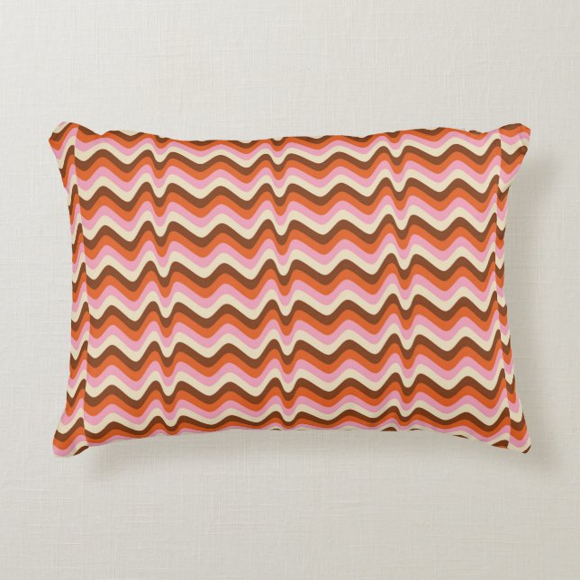 70s retro brown and pink wave pattern  prydnadskudde (Framsidan)