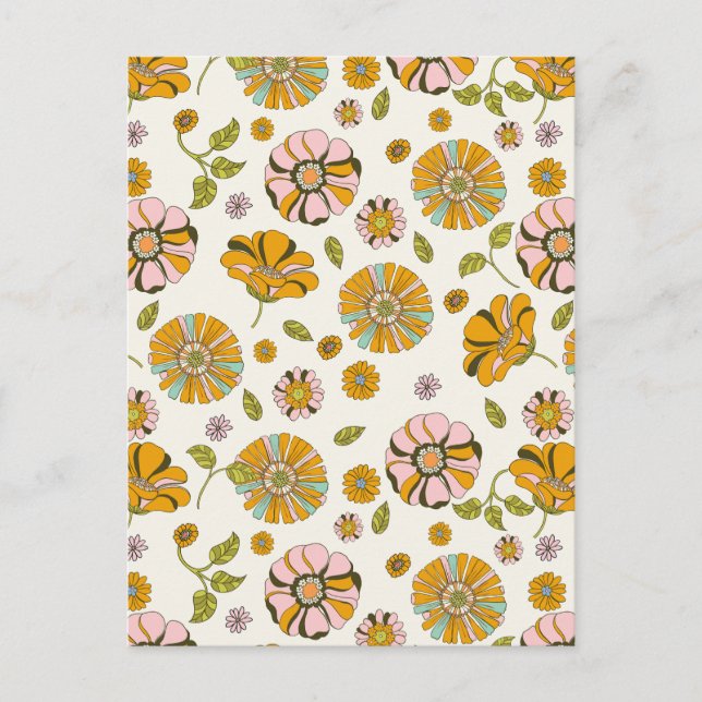 70's Retro Floral Pattern Vykort (Framsida)