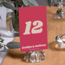 70's Retro Groovy Viva Magenta Bröllop Bord nr. Inbjudningar