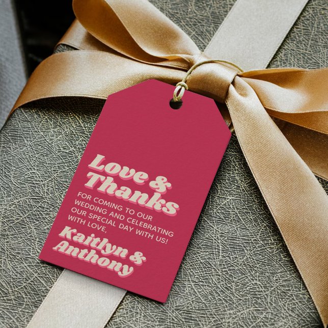 70's Retro Groovy Viva Magenta Bröllop Presentetikett (Skapare uppladdad)