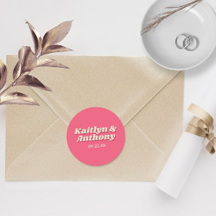 70's Retro Groovy Viva Magenta Bröllop Runt Klistermärke