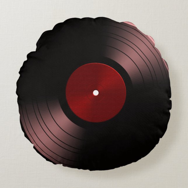 70s Spela in album Vinyl Round Pillow Rund Kudde (Framsidan)