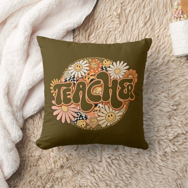 70s Style Floral "Teacher" Appreciation Kudde (Filt)