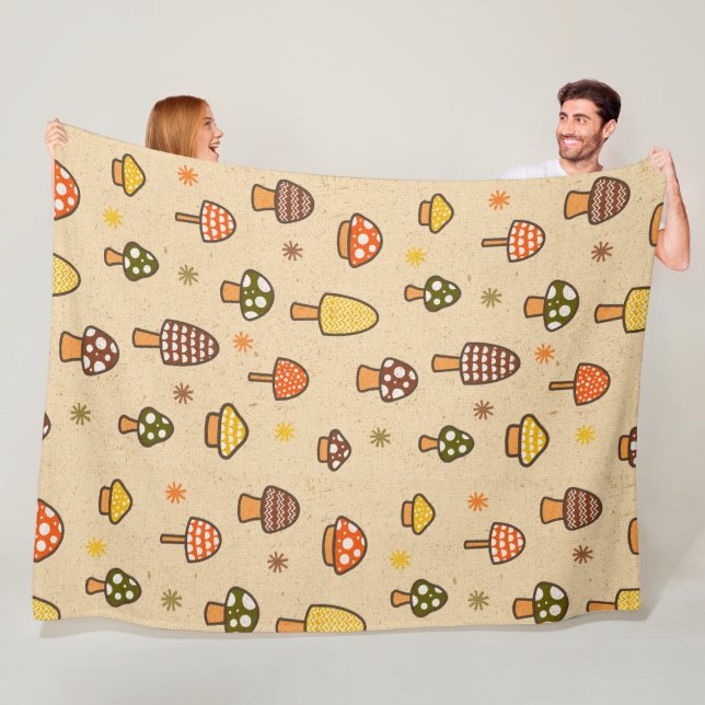 70s Style Retro Mushrooms Fleecefilt (På plats)