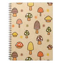 70s Style Retro Mushrooms Spiral Notebook Anteckningsbok