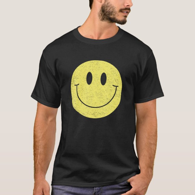 70S Yellow Smile Face Cute Happy Peace Smiling Fac T Shirt (Framsida)
