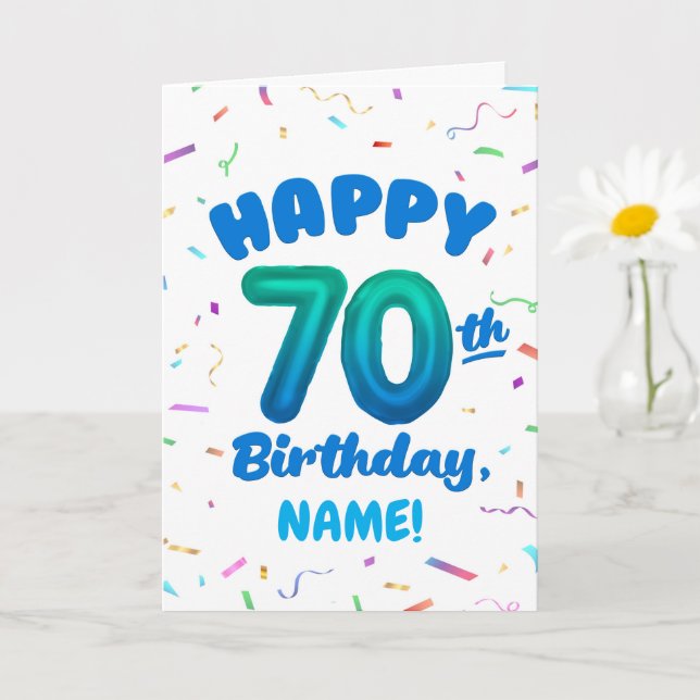 70th Balloon Number Custom Name Birthday Card Kort (Liten växt)