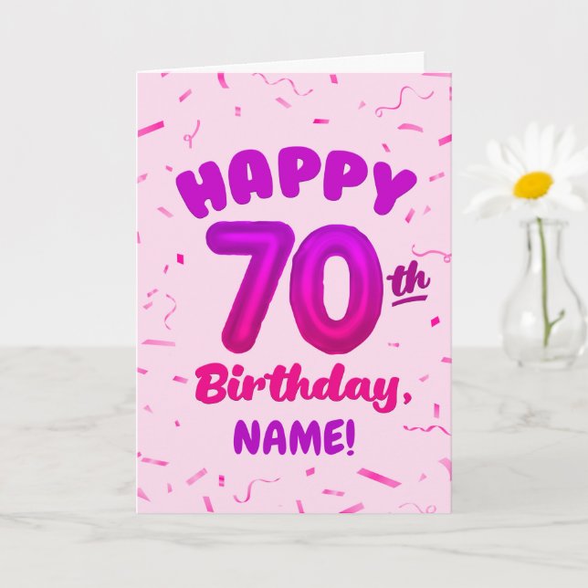 70th Balloon Number Custom Name Birthday Card Kort (Liten växt)