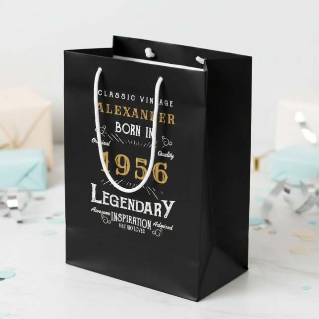 70th Birthday 1956 Add Name Legend Black Gold (Born 1956 birthday gift bag. Background out of focus.)