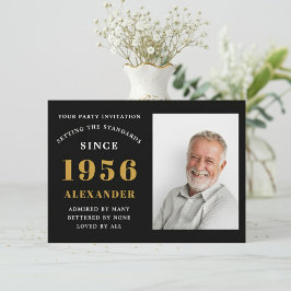 70th Birthday 1956 Black Gold Personalized Photo Inbjudningar