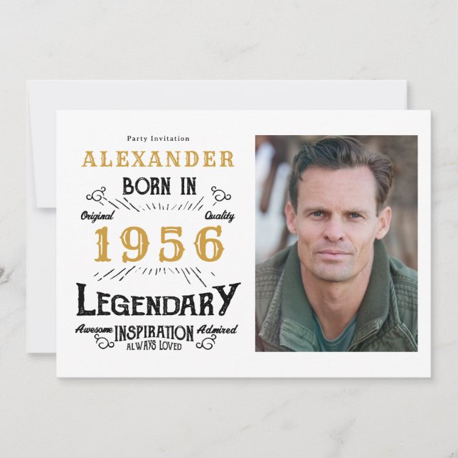 70th Birthday 1956 Legend White & Gold Photo Inbjudningar (Framsida)