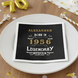 70th Birthday Born 1956 Black Gold Retro Vintage Pappersservett