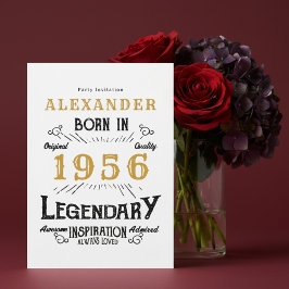 70th Birthday Born 1956 White Gold Retro Vintage Inbjudningar