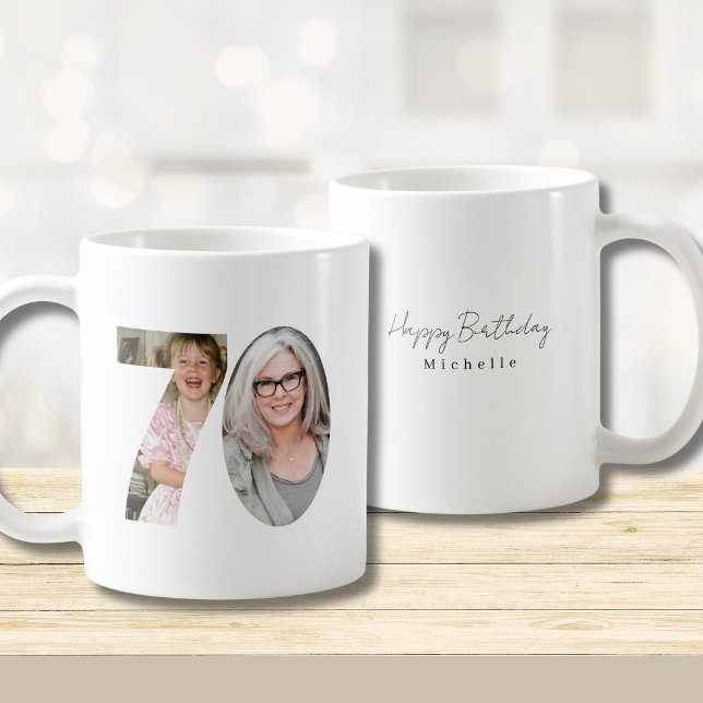 70th Birthday Custom Two Photo Coffee Mug Kaffemugg (Skapare uppladdad)
