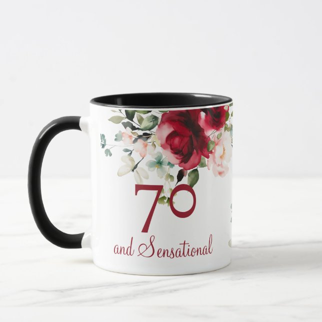 70th Birthday Floral Mug Mugg (Vänster)