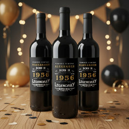 70th Birthday Legend Born 1956 Vintage Black Vinflaska Etikett