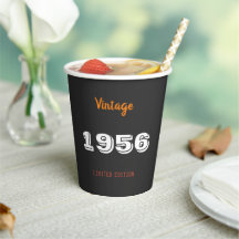 70th Birthday Paper Cups – Vintage 1956 Black