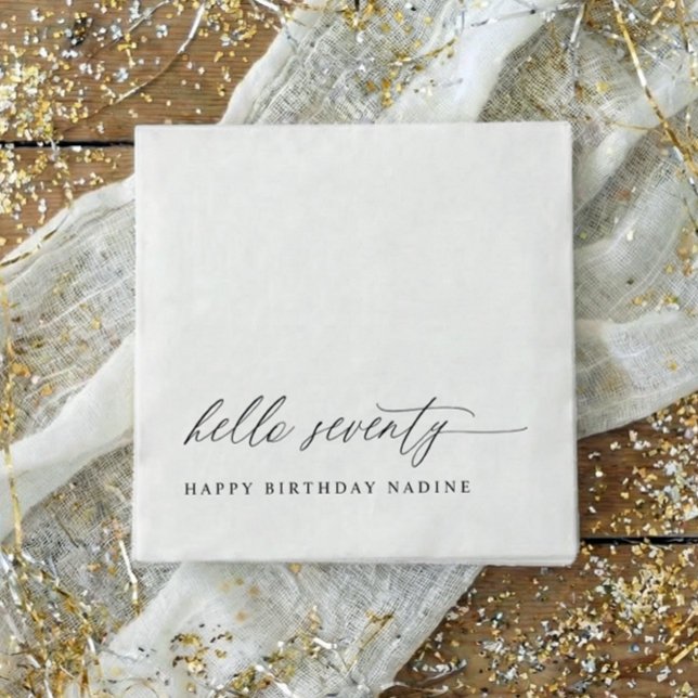 70th Birthday Party Hello 70 Modern Milestone Pappersservett (70th birthday party napkins - elegant, modern party napkins.)
