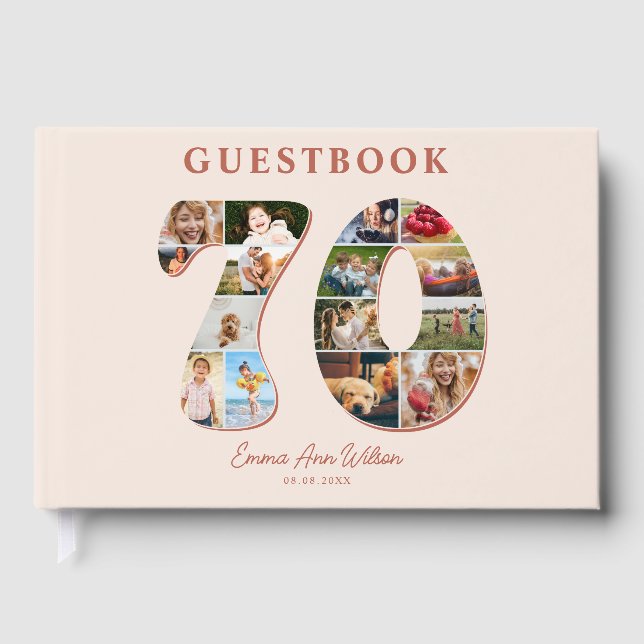 70th Birthday Photo Collage Milestone Guestbook Gästböcker (Framsida)