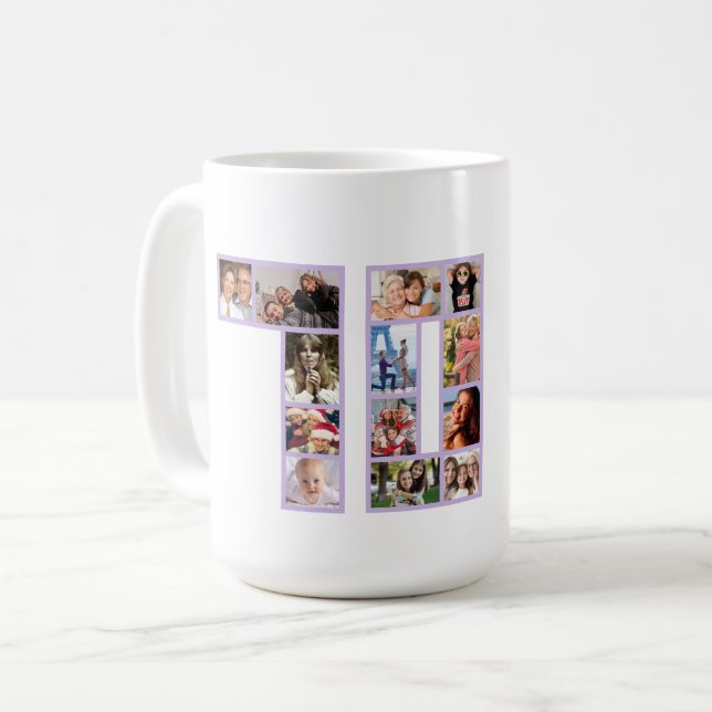 70th Birthday Photo Collage purple Kaffemugg (Framsida vänster)