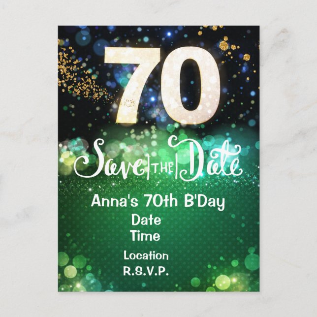 70th Birthday Save the Date Green  Postcard Vykort (Framsida)