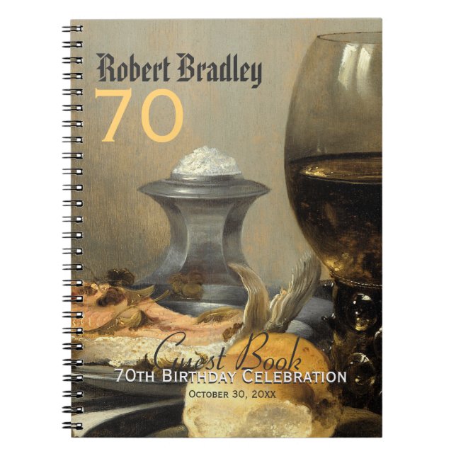 70th Bok för gäst för födelsedagfirandeanpassade Anteckningsbok (Framsidan)