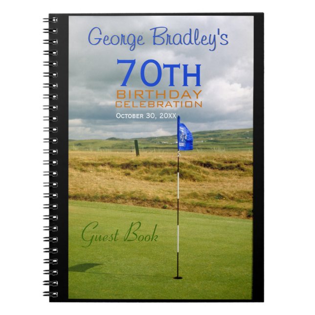 70th Bok för gäst för födelsedagfirandeGolf Anteckningsbok Med Spiral (Framsidan)
