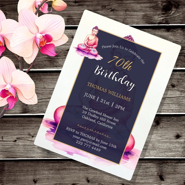 70th Buddha Birthday, Watercolor, Meditation /Yoga Inbjudningar (Yogini / Buddha Watercolor Birthday Card)