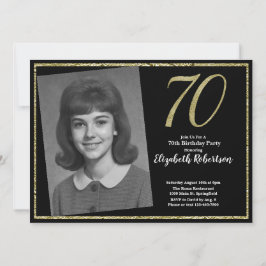 70th Custom Photo Black and Gold  Inbjudningar