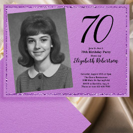 70th Custom Photo Purple and Black Inbjudningar