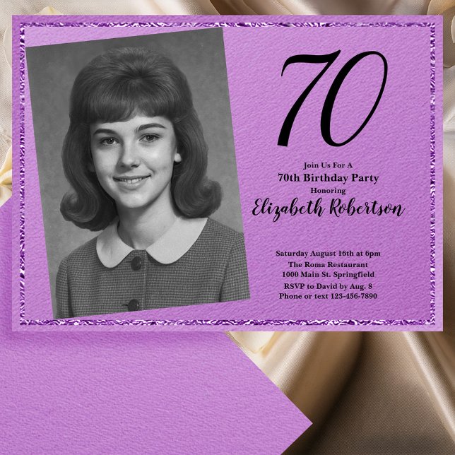 70th Custom Photo Purple and Black Inbjudningar (Skapare uppladdad)