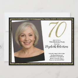 70th Custom Photo White Black and Gold  Inbjudningar