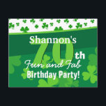 70th Enorma födelsedaggröntShamrocks G002G Inbjudningar<br><div class="desc">70th Enormt design för shamrocken för födelsedaggröntShamrocks G002G är denna moderna gröna en roligt yet eleganten långt som inviterar folks till ett enormt födelsedagsfestfirande. All text är totalt anpassadet. Roligt för en irländsk themed eller Sts Patrick födelsedag, för. Du kan experimentera med olika pappra typer, genom att klicka på "den...</div>
