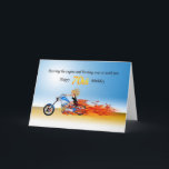 70th Födelsedag med en flammande motorcykel Kort<br><div class="desc">Rusa upp och bränning över! En brinna motorbike med flammar att vinka bakom,  en blond ridning fastar med dina födelsedaghälsningar! Se helheten spänna av kort för åldrar och förhållanden i mitt lager. Allt konstverk tar copyrightt på Norma Cornes</div>