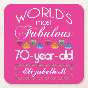 70th Födelsedag mest rosa sagolika färgrika Gems Underlägg Papper Kvadrat