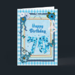70th Födelsedagen med en scrapbook verkställer Kort<br><div class="desc">70th Födelsedagkort. Något att sägagrattis på födelsedagen med en ljuv skrota-bokning tillverkar kortet. Med raddablommor fjärilar och rosett band,  är detta kort säkert att glädja. Ta copyrightt på Norma Cornes.</div>