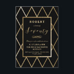 70th Födelsedaginbjudan - guld, elegant som är Inbjudningar<br><div class="desc">Denna elegant och trendig 3, 5" x 5" (den små) 70th födelsedagfirandeinbjudan kan skräddarsy för ditt speciella tillfälle. Det presenterar linjer för bakgrund för en guld- ram och guldgeometrisk. Ord "sjuttio" är i en snyggt skrivar stilsorten. Den bakgrundsfärgen och texten kan ändras till din böjelse. En perfekt inbjudan för en...</div>