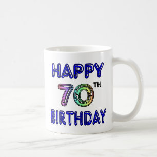 70th födelsedagmugg för lycklig i ballongstilsor kaffemugg