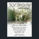 70th födelsedagsfest inbjudan för blommigt<br><div class="desc">Denna är en mjuk delikat födelsedagsfest inbjudan som hedras med den mest härliga liljekonvaljen.  Detta är så lätt att skräddarsy med din sjuttionde information för att göra detta en riktigt speciell partyinbjudan som dina ska gäster älskar. för sure.</div>