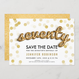 70th För ballongglitter för födelsedag guld- spara Inbjudningar